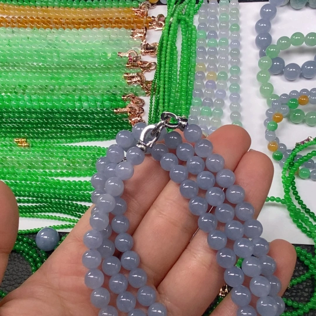 翡翠未镶嵌颈饰缅甸天然翡翠冰种紫项链7