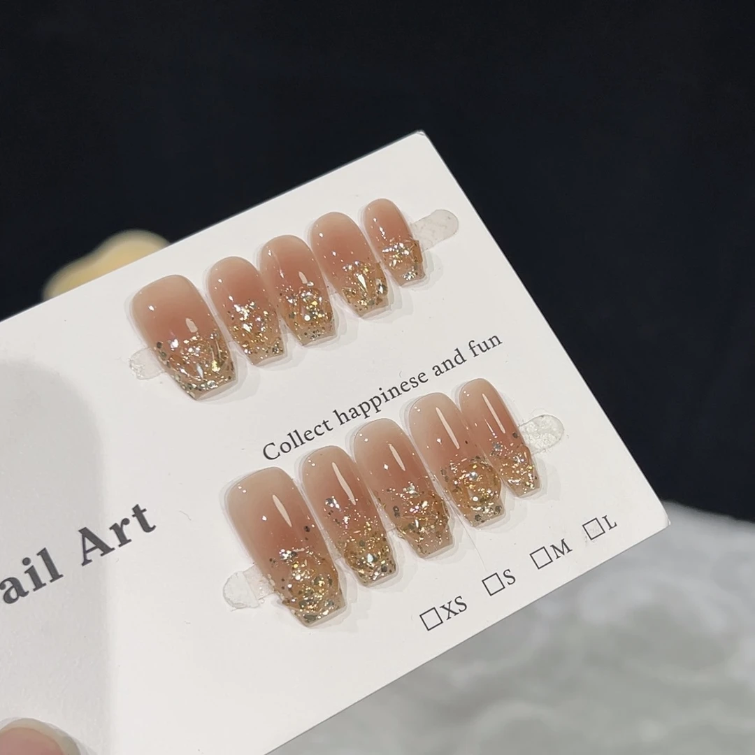 此刻【碎金波波】极光冰花手工穿戴甲爆款可拆卸A005