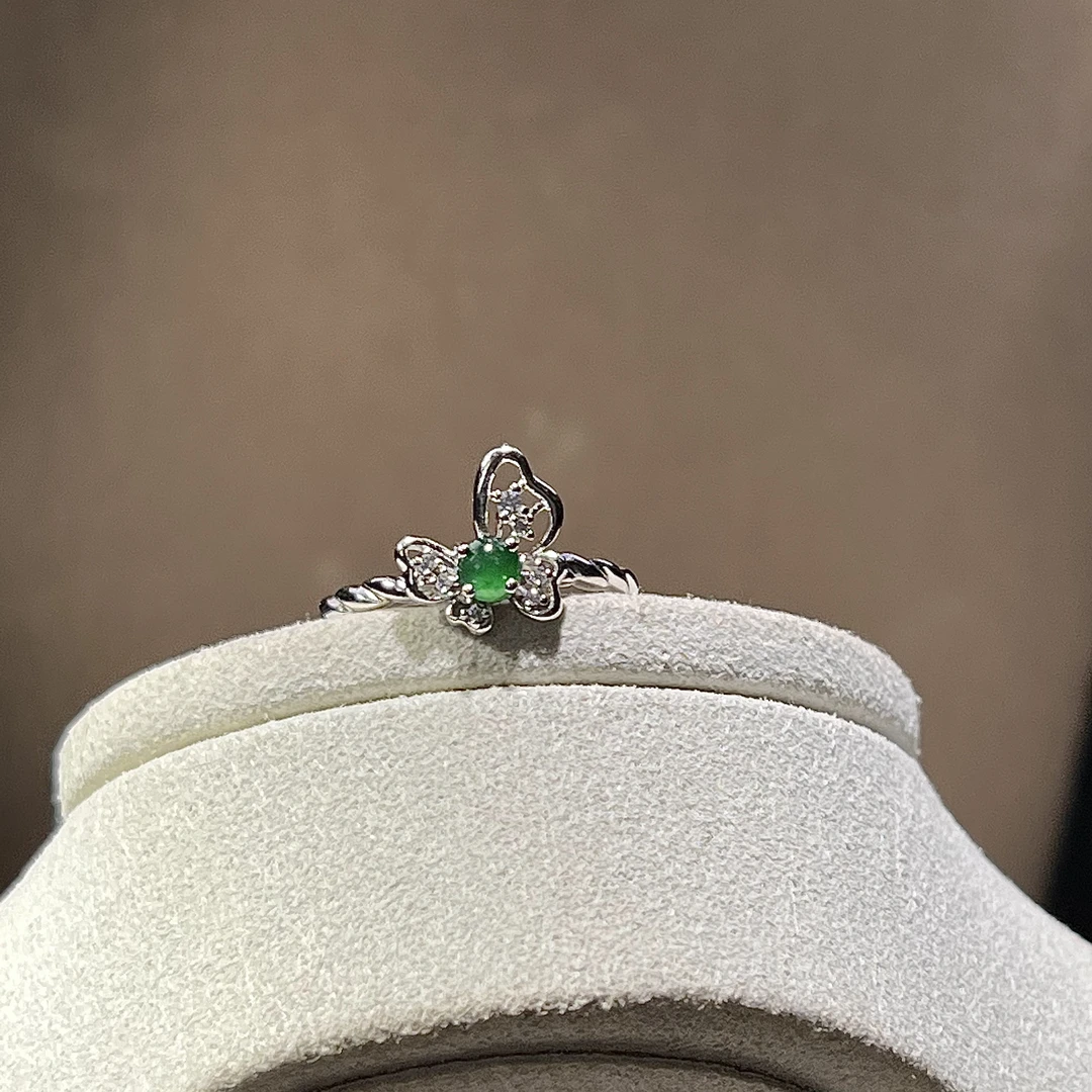 S925银翡翠4mm蝴蝶戒-银色  KT24040815