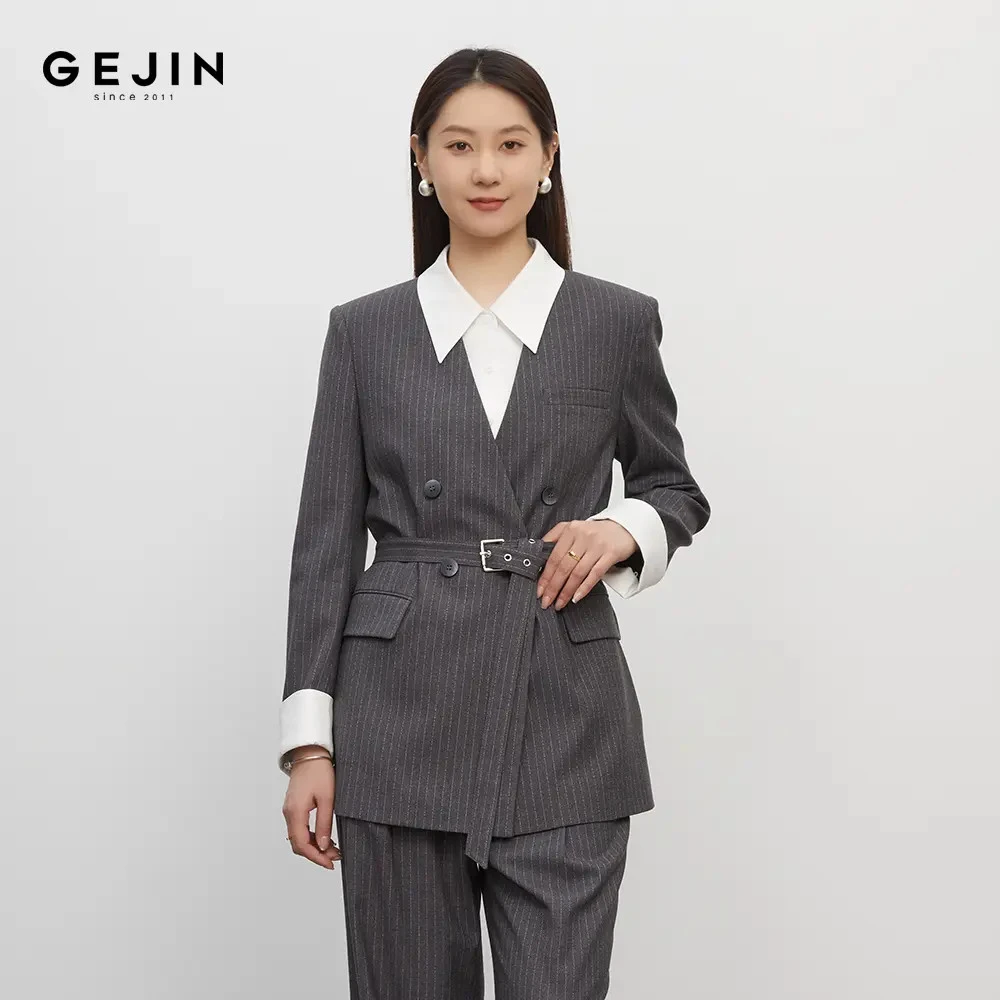 GEJIN/歌锦秋季经典条纹设计撞色拼接摩登时尚西装外套9322570431