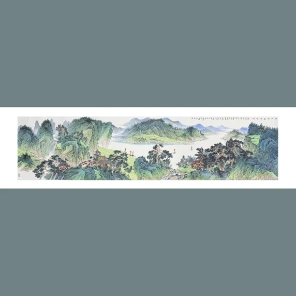 卫长林 八尺对开240*62cm 仿古青绿工笔山水纯手绘 国画装饰画