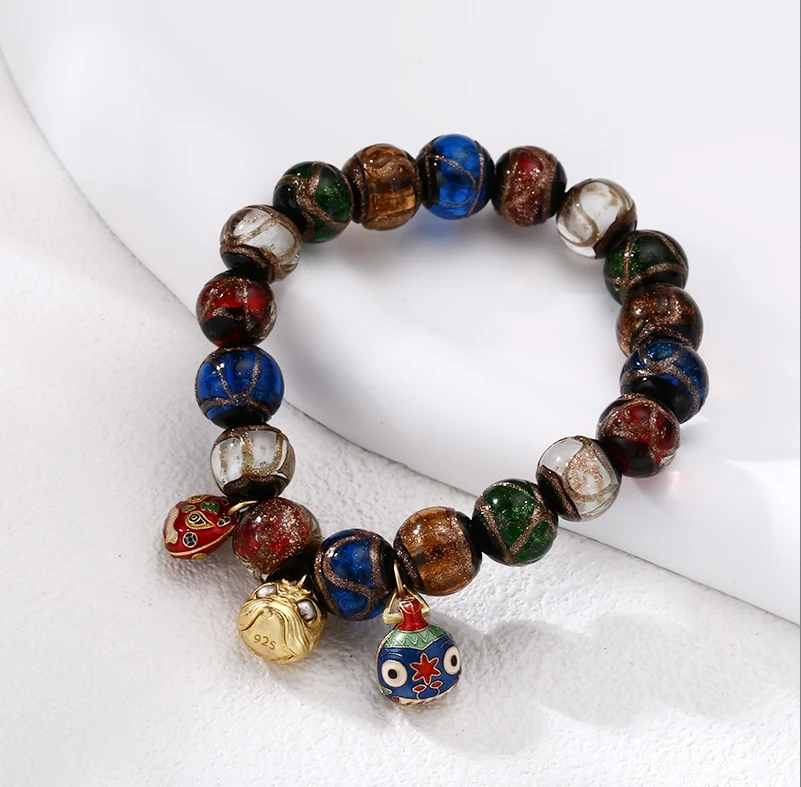 925银手链 女款单圈彩珠圆珠手链