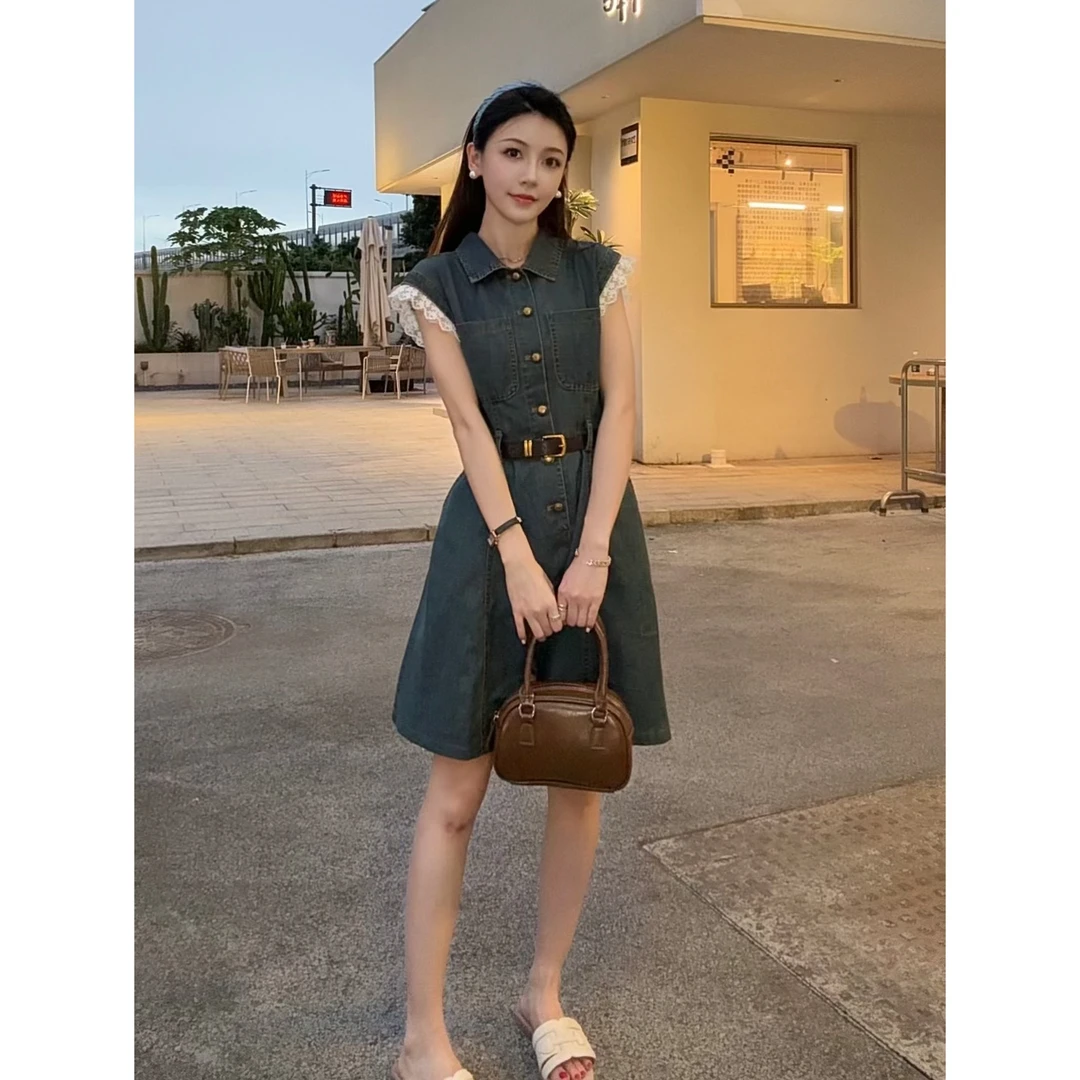 2025新款夏季裙子独特别致小众高级小个子复古牛仔连衣裙女930#