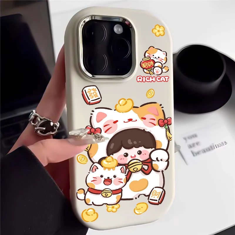丸皮适用于苹果vivo华为小米小胖妹新年招财猫可爱卡通手机壳