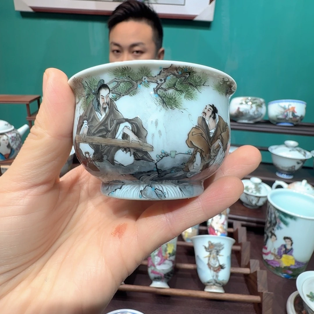 瓷摆件伯牙抚琴炉式杯景德镇陶瓷