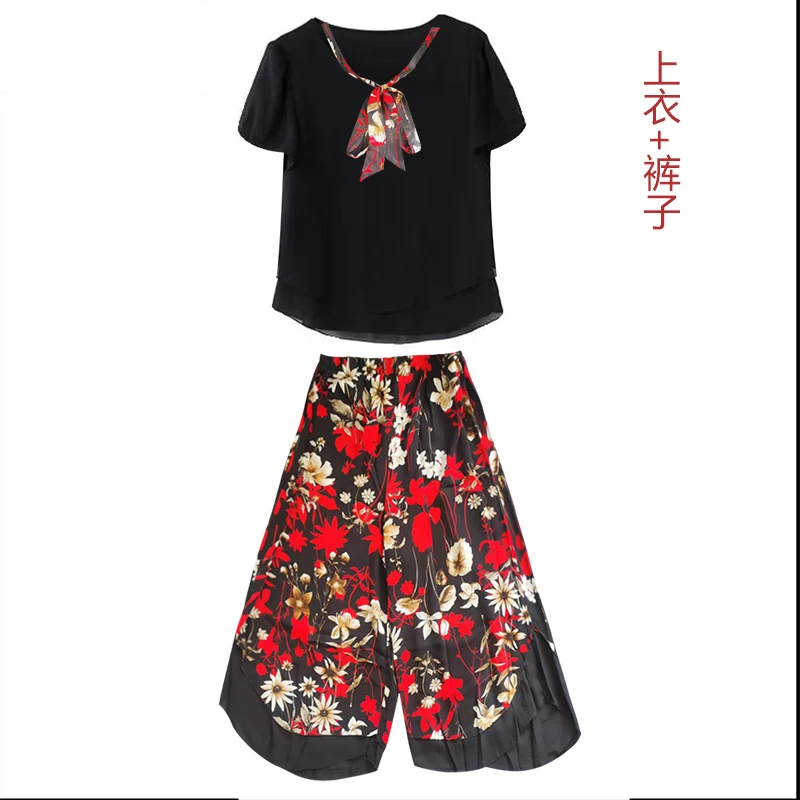 8698夏季新款圆领妈妈装上衣短袖套装中老年休闲两件套C16-3-2