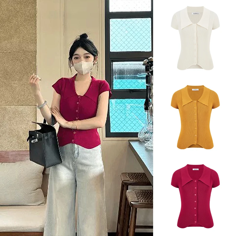 Moses Queen/魔西女王大码女装单排扣纯色百搭针织衫气质显瘦上衣