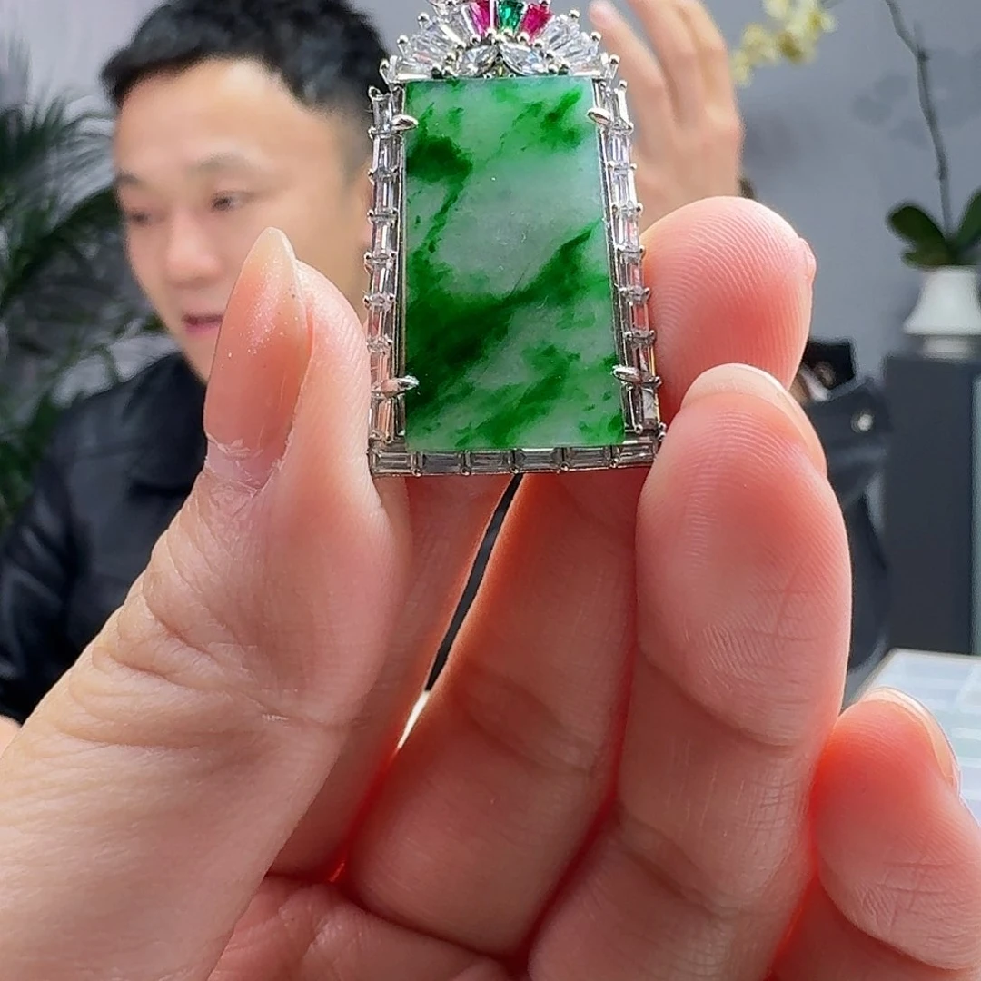 翡翠吊坠(不含链)银S925镶嵌天然