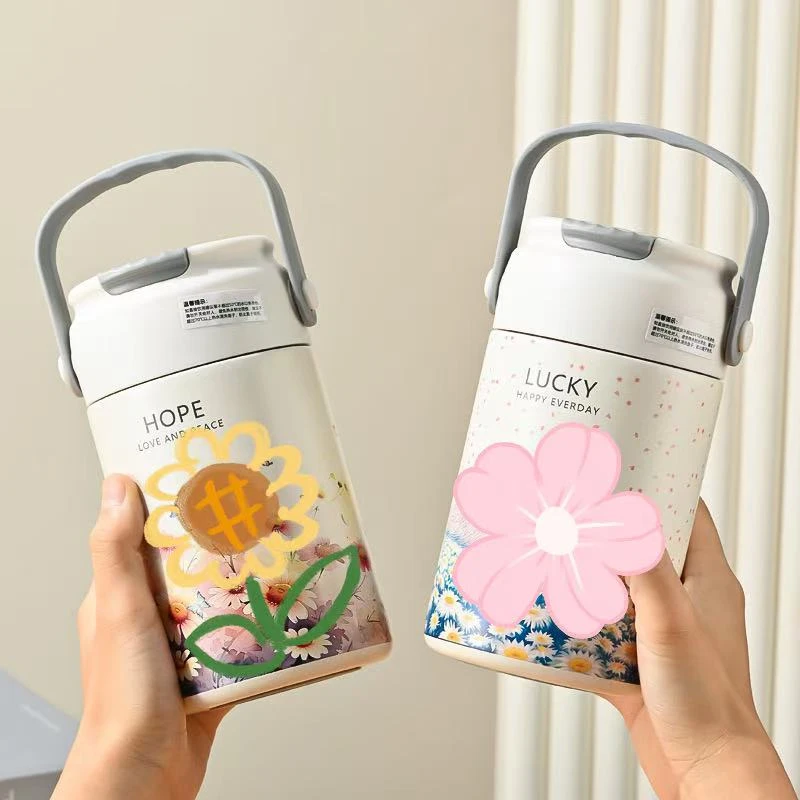 油画高颜值吸管杯女学生便携大容量不锈钢保温杯茶水分离泡茶杯子