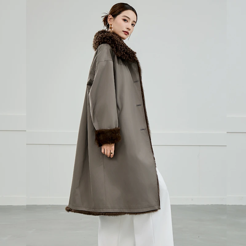 2025新款派克服女两面穿皮草外套中长款兔毛羊毛海宁皮毛一体大衣
