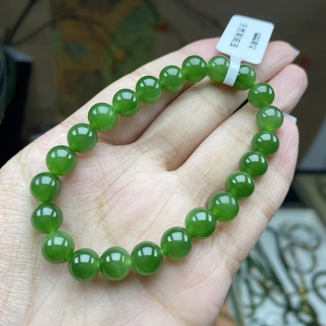 天然和田玉碧玉8mm手串阳绿辣绿色单圈百搭叠戴