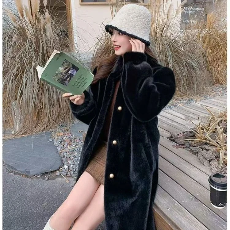 秋冬季外套秋冬加厚长款立领水貂毛貂绒皮毛一体毛毛外套韩版宽松