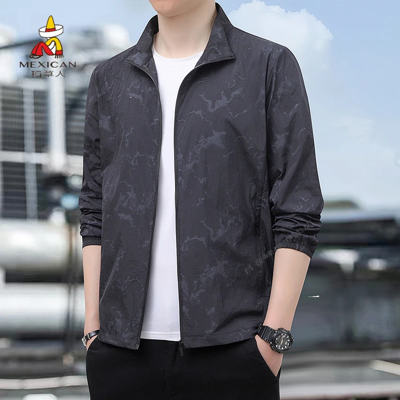 稻草人防晒服男士立领运动健身防晒衣夏季轻薄透气速干防晒休闲服