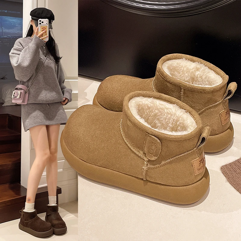 套脚保暖厚底小土豆冬季时尚雪地靴百搭短筒棉靴棉鞋加绒加厚