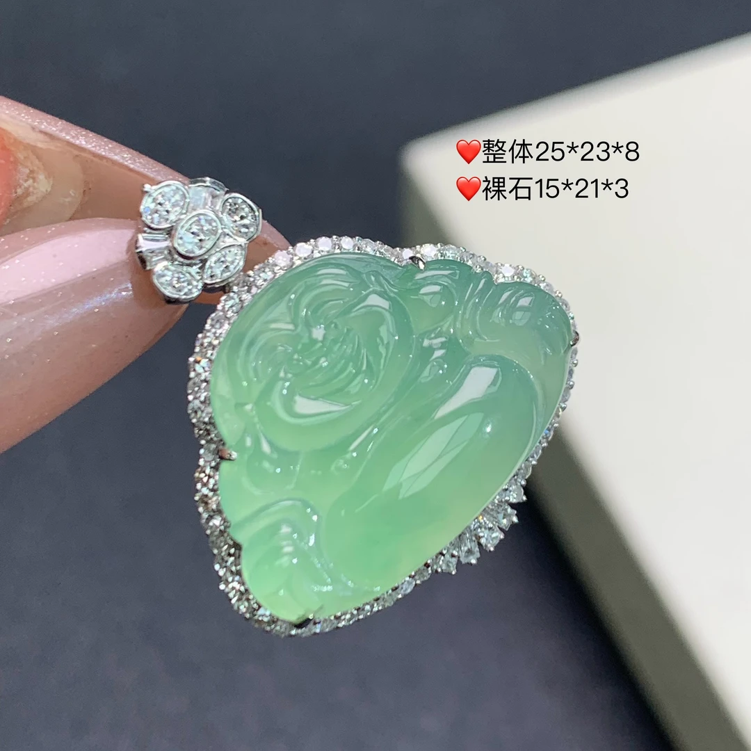 新品推荐·18k金冰种起光冰绿佛公缅A翡翠玉石吊坠气质精致