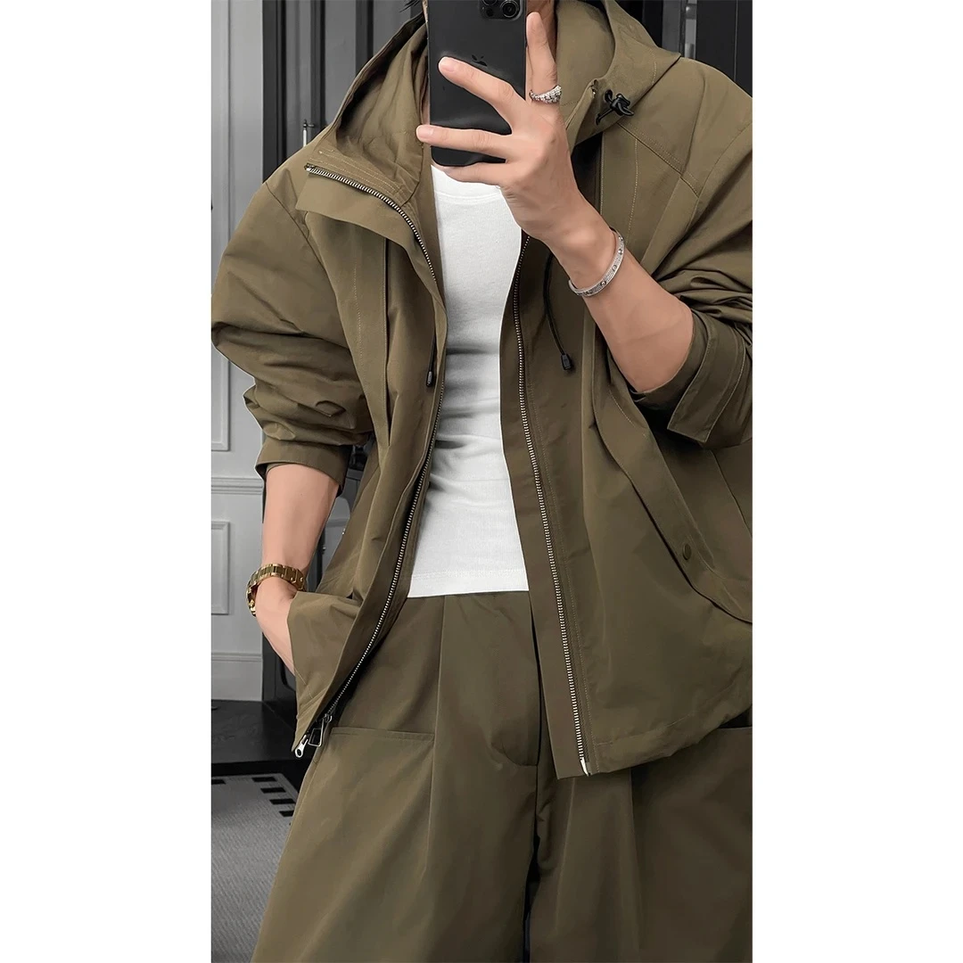 美式户外三防冲锋衣套装男款早秋穿搭一整套高级感工装夹克外套