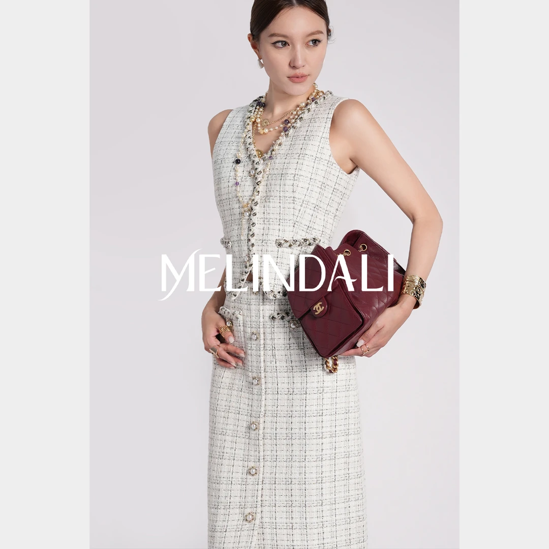 Melinda Li【摩登香颂 】韩国进口金丝粗花呢小香风马夹半裙套装
