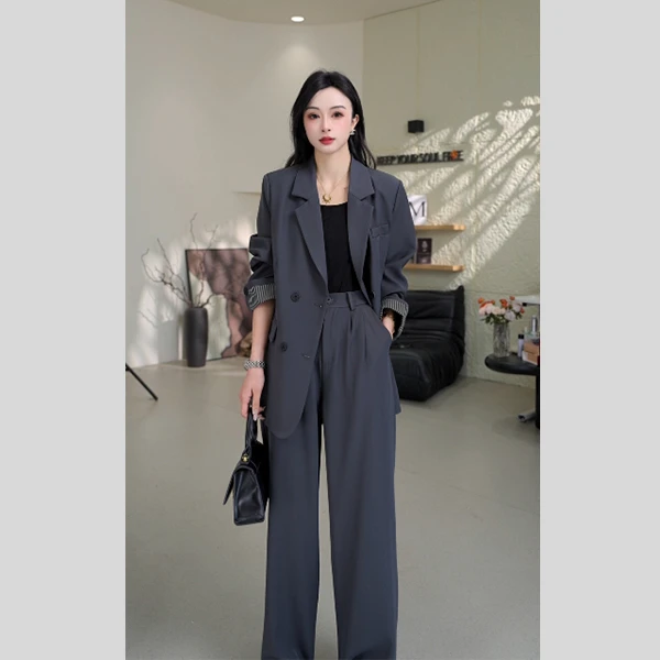 2025年西装外套女两件套装轻奢韩剧女主穿搭长西裤子