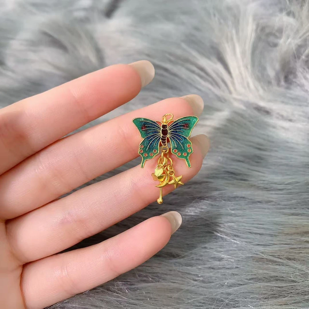 【伟新源】足金999 古法工艺 烧蓝双面蝴蝶5.11克