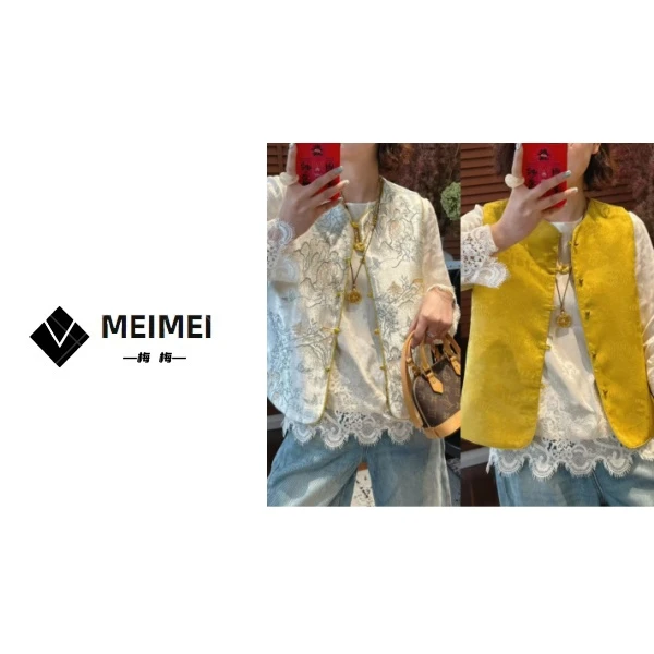 XMM【两面穿国风马甲】时尚百搭气质短款休闲春季提花绣花国风70063