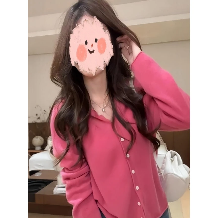 马卡龙小衫~2025年小众复古韩系单排扣百搭连帽针织开衫毛衣女