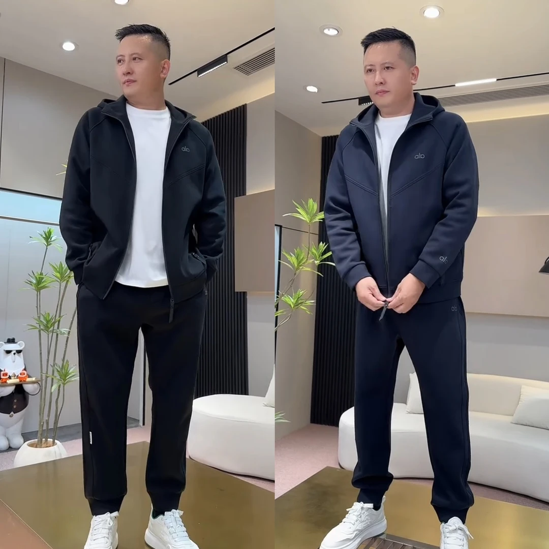 秋季新款潮牌简约休闲套装男士高档连帽开衫外套百搭束脚裤两件套