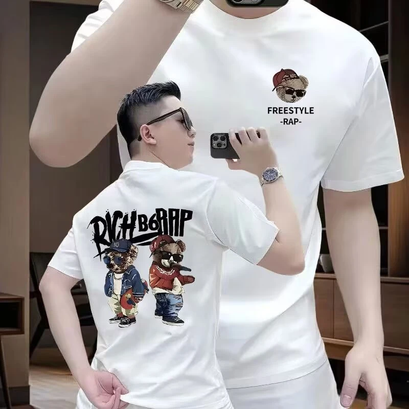 男士短袖T恤爆款2025夏季新款纯棉潮牌痞帅大码印花休闲圆领上衣