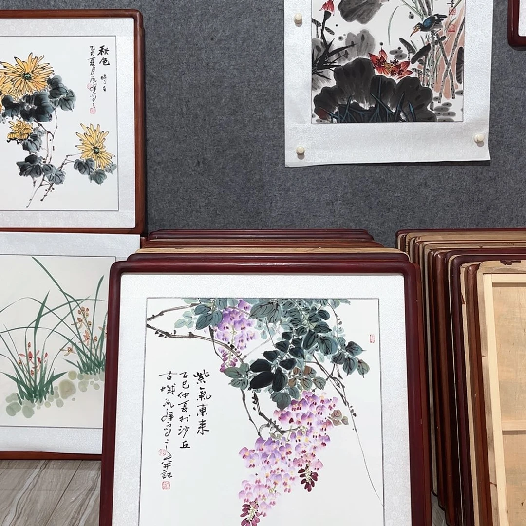 雲***瑞国画书画作品带框63×63