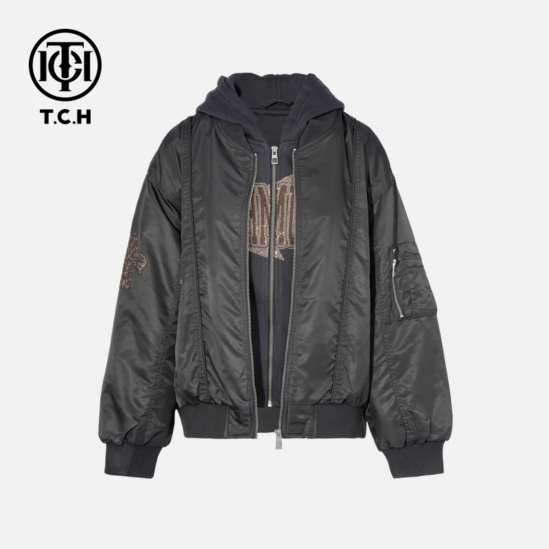 TCH轻奢秋冬烫钻秋季宽松连帽款棉服外套T75C18E5000私服tch