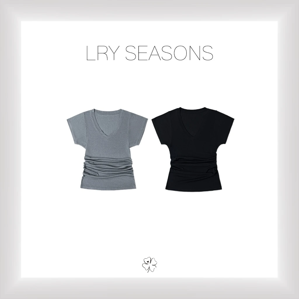 LRY SEASONS |褶皱极简风V领醋酸T恤25230