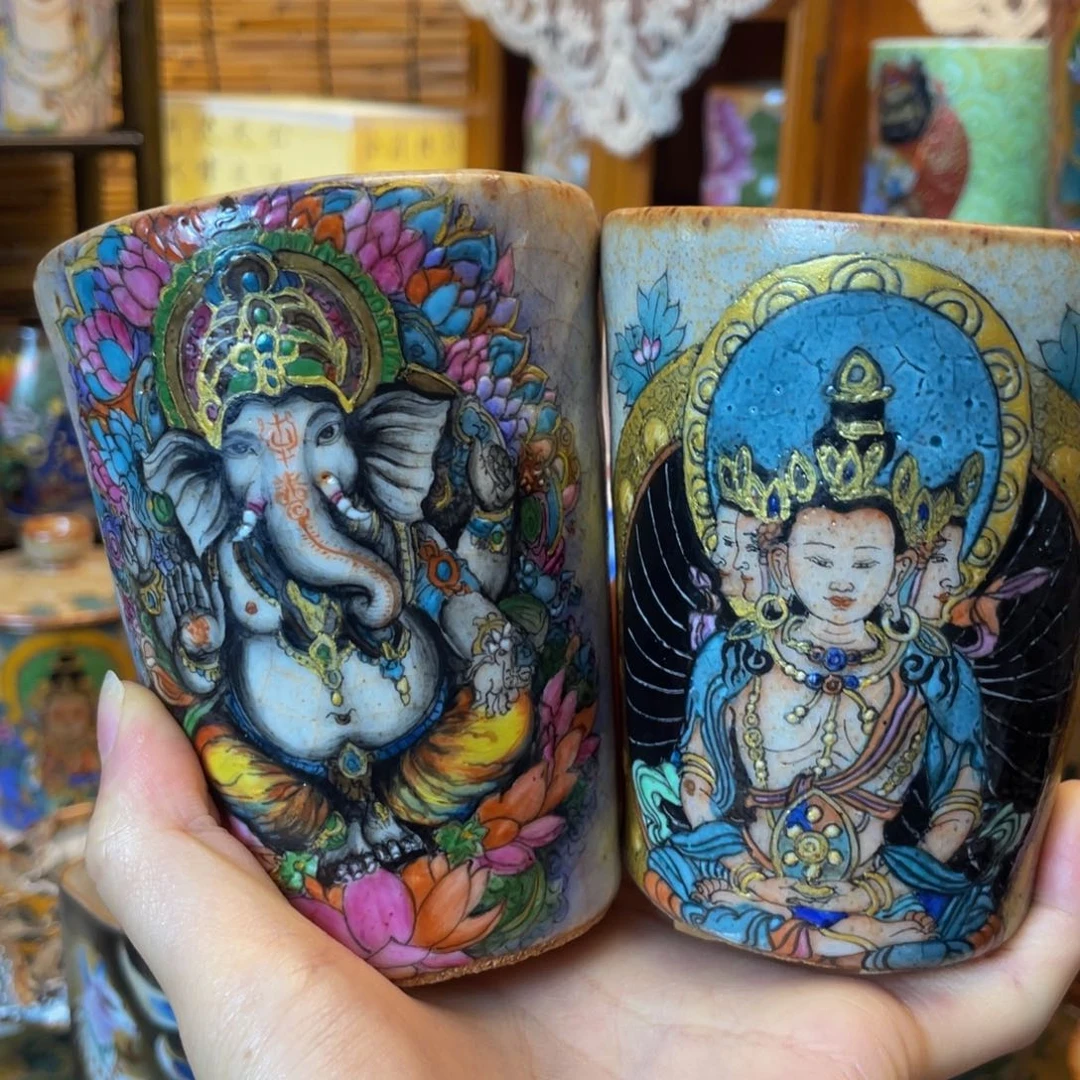 冰***～手绘匣钵志野杯杯