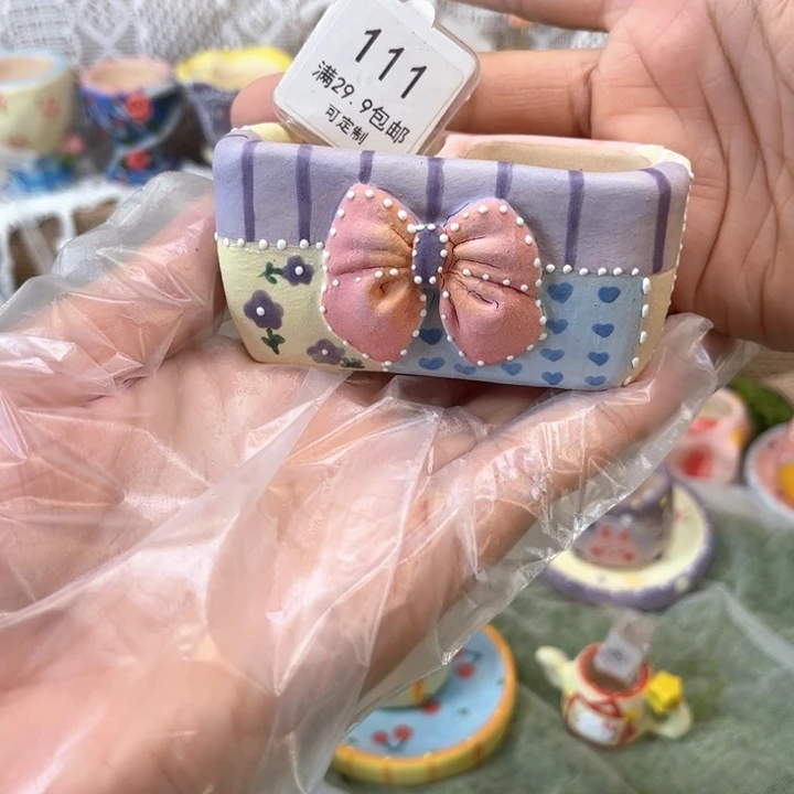 111双宫格花盆手绘微瑕