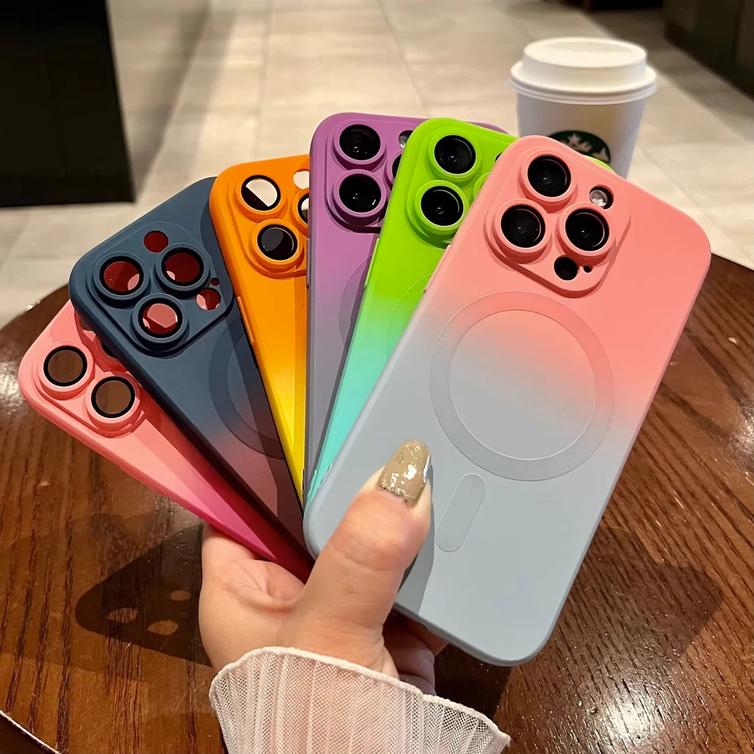 适用iphone16promax手机壳双色渐变15男女防摔超薄磁吸新款保护套