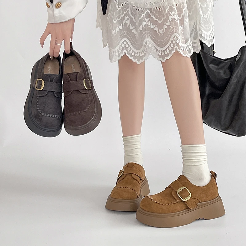 OJRZ韩版复古风百搭厚底增高勃肯鞋女2025夏季新款休闲松糕乐福鞋
