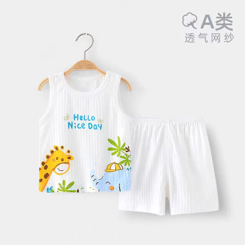 婴儿无袖纯棉薄款纱布套装夏季爬服新生儿哈衣可爱宝宝外穿透气