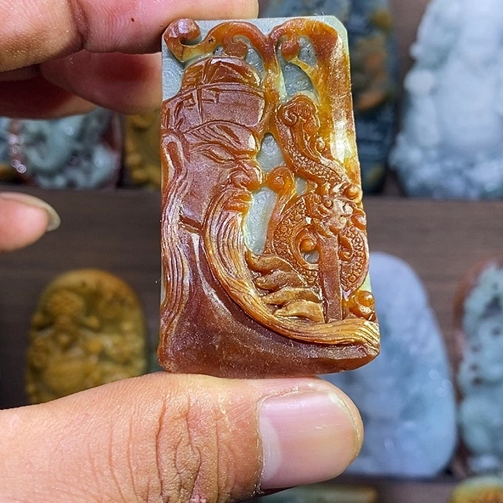 定制翡翠未镶嵌关公 抛光3天