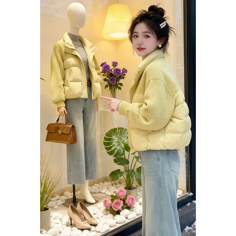 超好看时尚拼接立领加厚棉服外套女冬季2025新款今年流行爆款棉衣