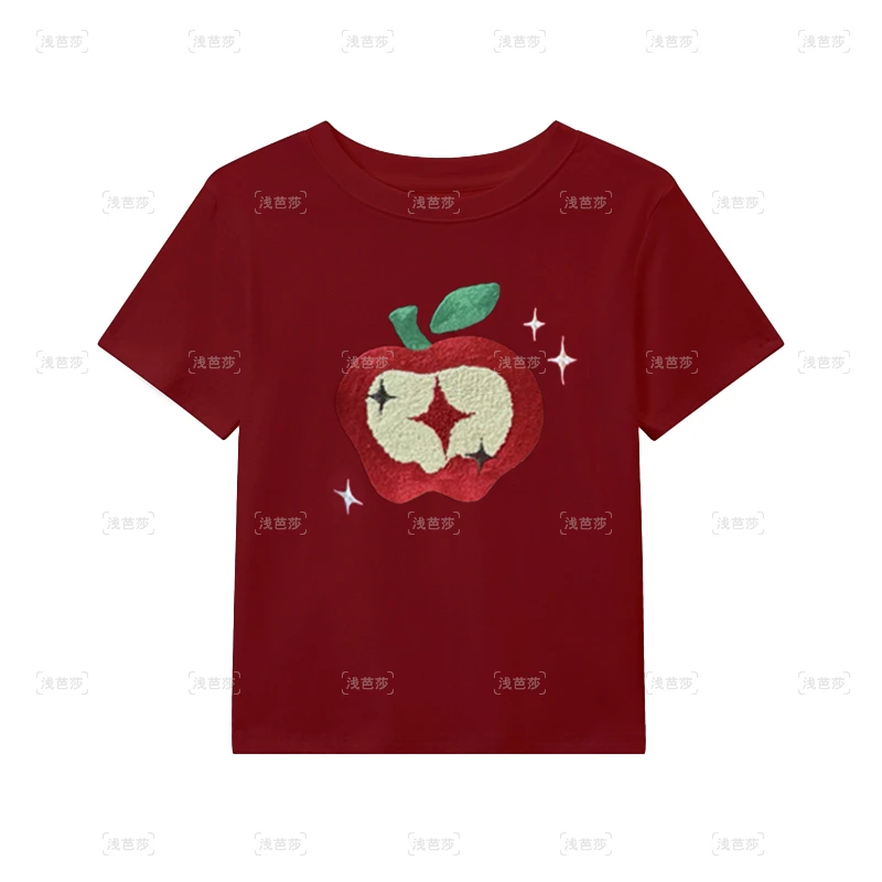 小个子圆领卡通重工刺绣短袖t恤女夏季新款甜美设计宽松显瘦上衣