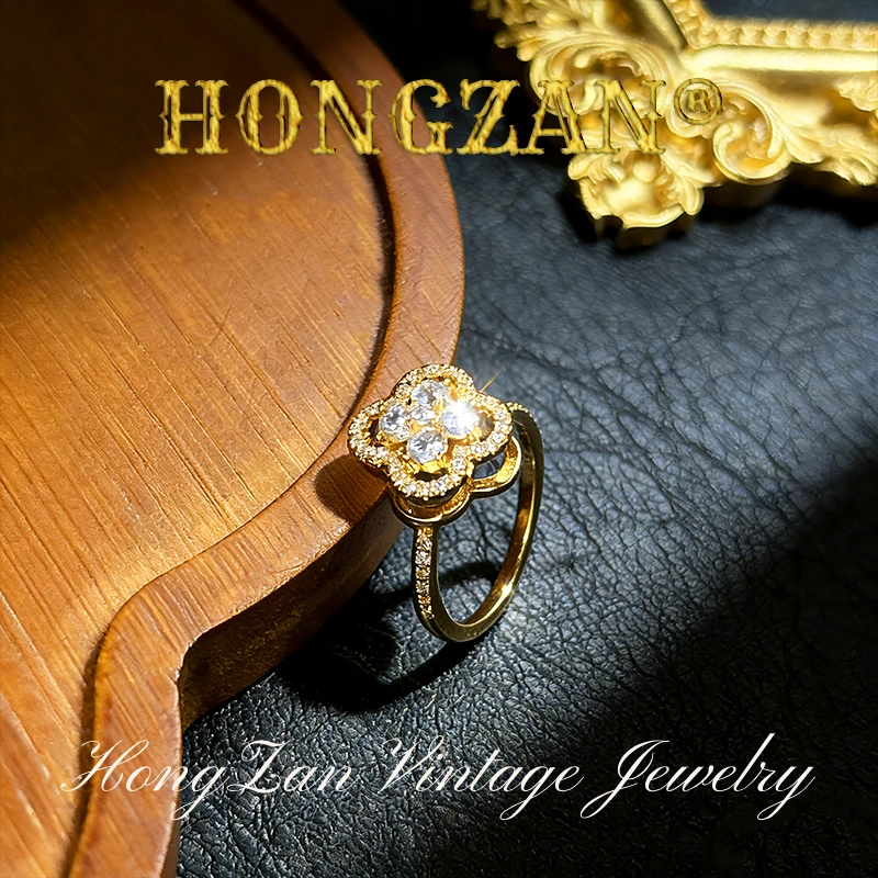 铜合金亚克力戒指 HONGZAN [四叶飞轮] 时尚百搭镀K戒指 JZ008