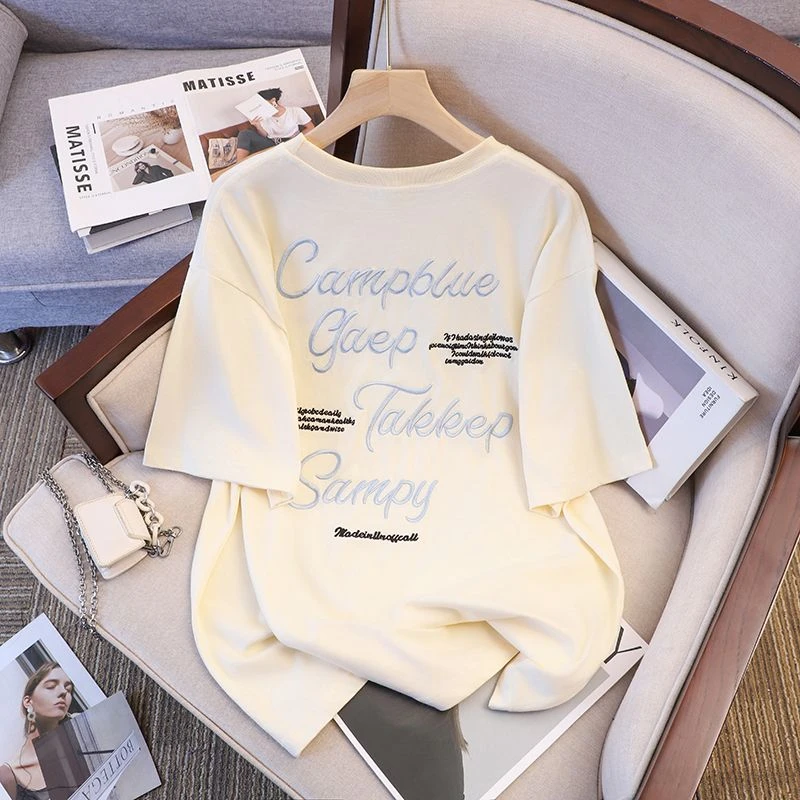 特大码300斤美式休闲字母刺绣短袖T恤男女夏季新款oversize半袖衫