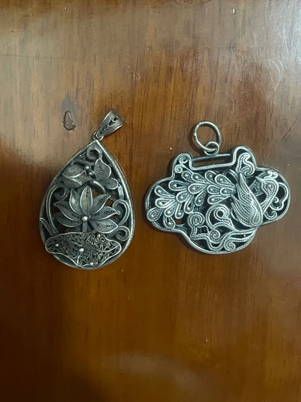 足银银制品 足银勒丝花丝工艺香盒吊坠