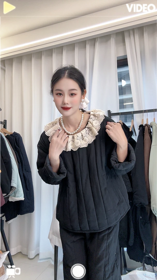 原创蕾丝花边套头可外穿秋冬家居服睡衣套装女