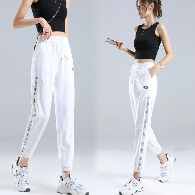 冰丝运动裤女夏季薄款速干裤2025加长束脚哈伦裤高个子宽松休闲裤