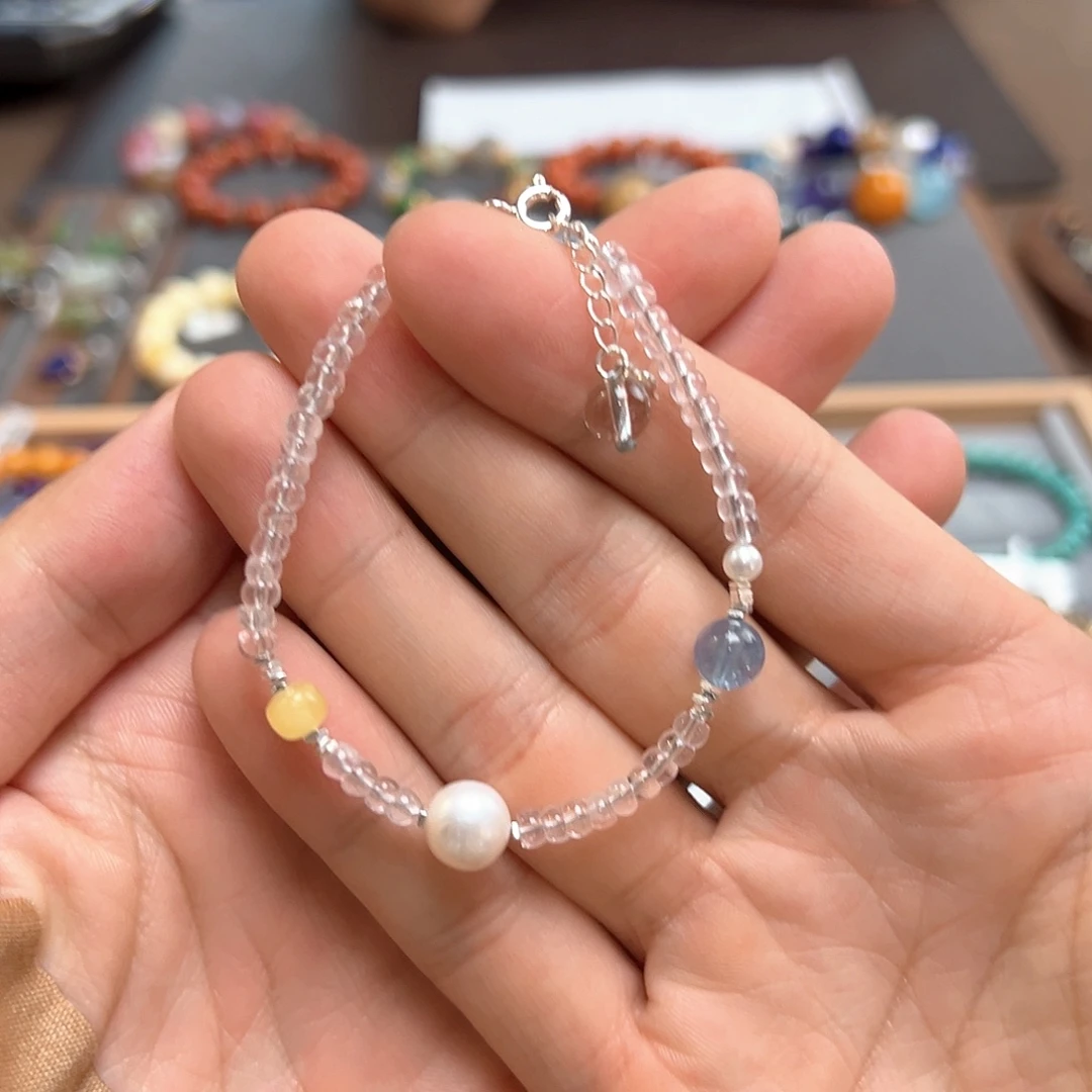 水晶珠宝半成品未镶嵌粉晶手链