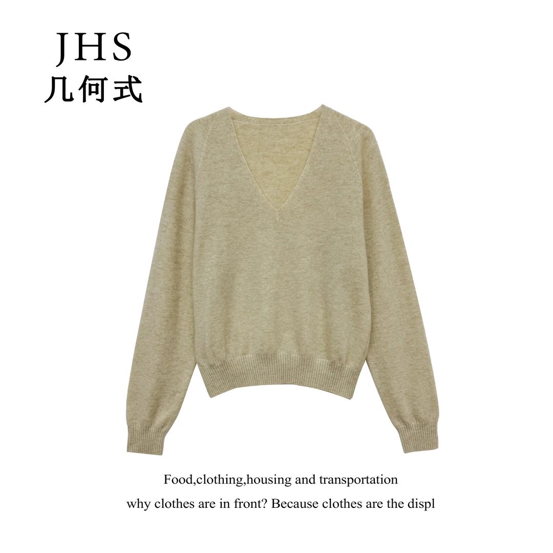 LC273-秋季新款100%羊毛针织毛衣软糯亲肤百搭V领毛针织衫