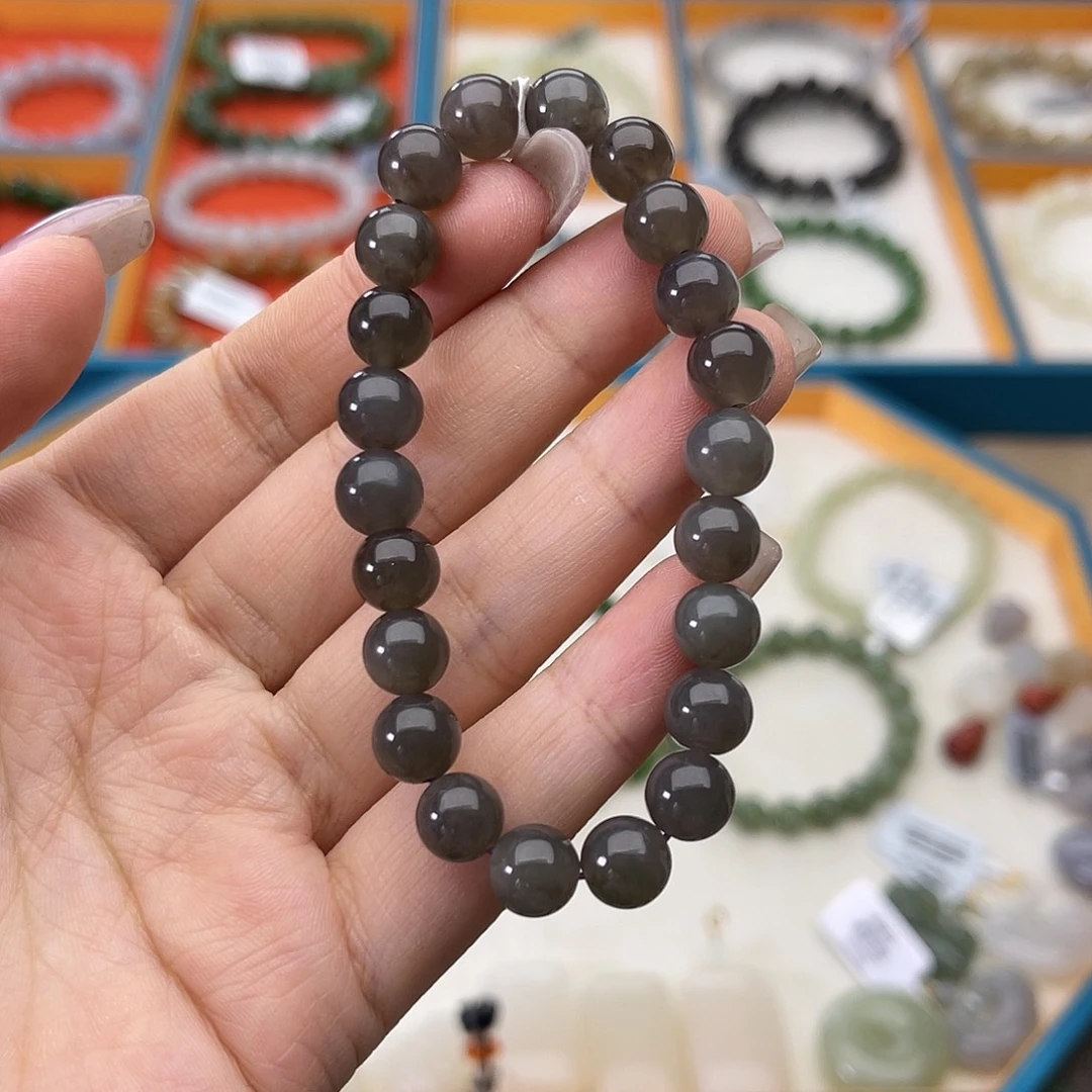 和田玉未镶嵌手链w3烟紫8mm