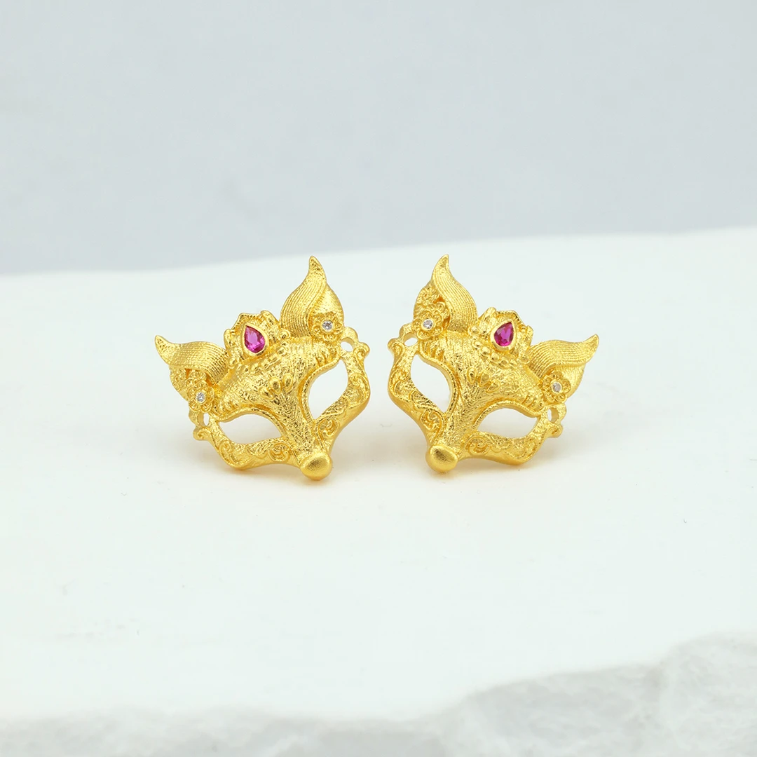 足银耳饰 狐狸面具耳钉银饰