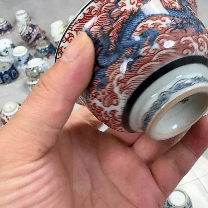 杯釉里红海水龙大压手杯