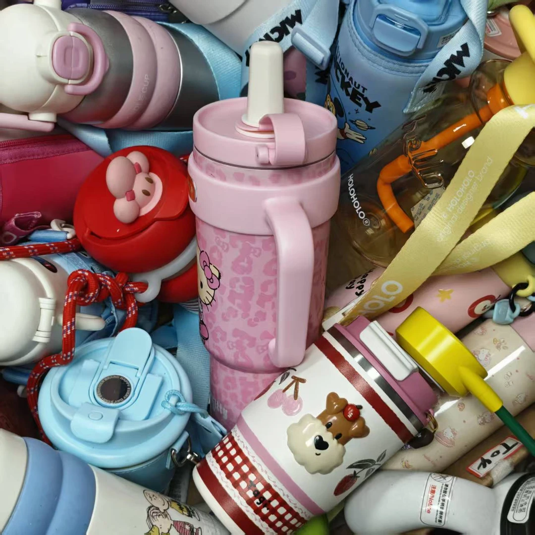 高颜值大容量保温杯豹纹水杯手提式便携随行水杯粉梁