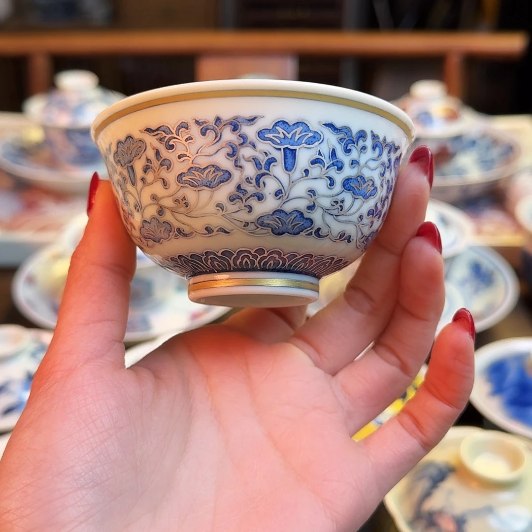 杯重工描金银点工缠枝花卉宝相纹